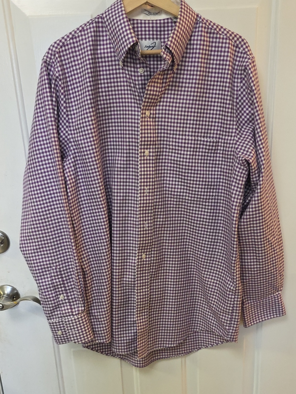 Andrew Fezza Gingham Cotton Button Down in Purple & White Medium Like New